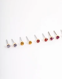 Gold Multi Diamante Mini Earrings 8-Pack