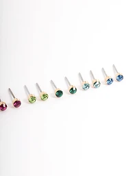 Gold Multi Diamante Mini Earrings 8-Pack