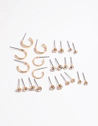 Gold Diamante Stud & Hoop Earrings