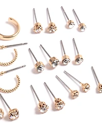 Gold Diamante Stud & Hoop Earrings