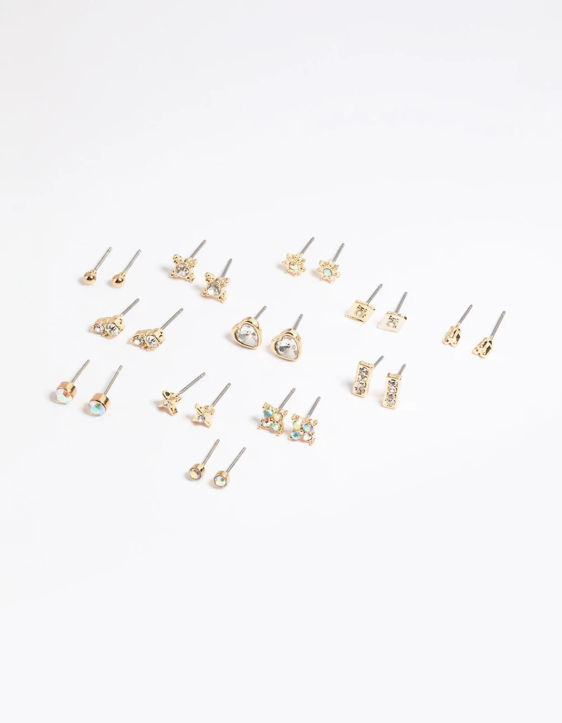 Gold Diamante Stud Earring 12-Pack