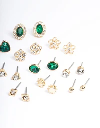 Gold Geometric Jewel Stud Earring 12-Pack