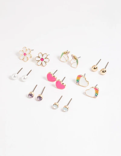 Gold Cute Unicorn Earrings 8-Pack