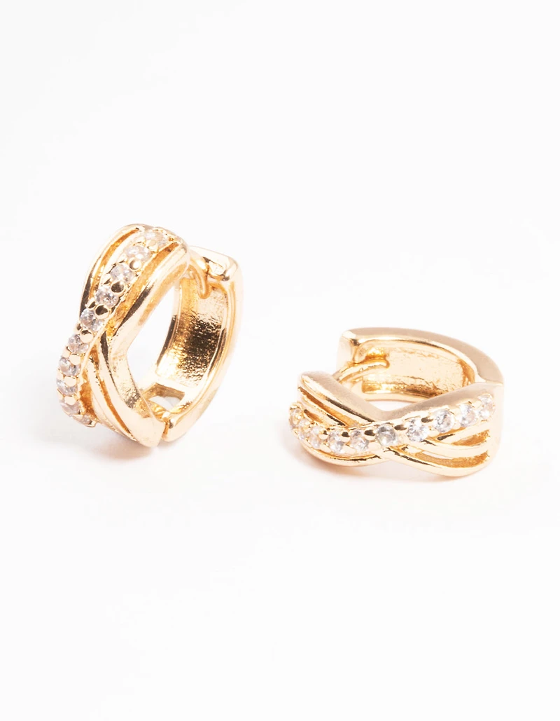 Gold Mini Cubic Zirconia Twist Huggie Earrings