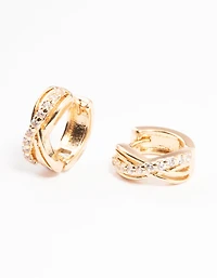 Gold Mini Cubic Zirconia Twist Huggie Earrings