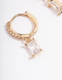 Gold Rectangle Cubic Zirconia Huggie Earrings
