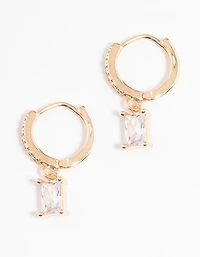 Gold Rectangle Cubic Zirconia Huggie Earrings