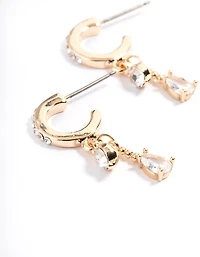 Gold Diamante Two Drop Mini Hoop Earrings