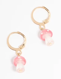 Pink Mini Mushroom Huggie Earrings