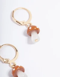 Brown Mini Mushroom Huggie Earrings