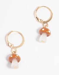 Brown Mini Mushroom Huggie Earrings