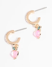 Gold Peach Diamante Hoop Earrings