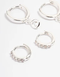Silver Clear Stud & Huggies Pack