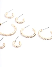 Gold Diamante Multi Size 4-Pack Hoop Earrings