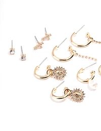 Gold Diamante Cross Mixed Stud & Earring Pack