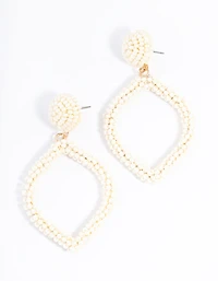 Gold Bead Diamond Drop Earrings