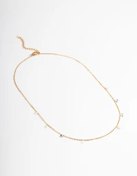 Gold Plated Stainless Steel Cubic Zirconia Drop Fine Chain Necklace