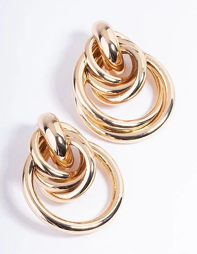 Gold Large Door Knocker Drop Earrings