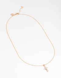 Diamond Simulants Gold Tiny Cross Necklace