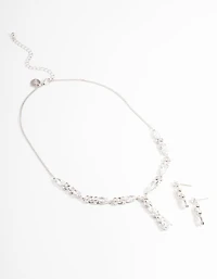 Diamond Simulants Silver Statement Drop Earrings & Necklace Set