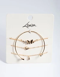 Gold Diamante Butterfly Twist Bracelet 4-Pack