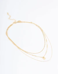 Gold Plated Fine Three Layer Bead Disc Necklace