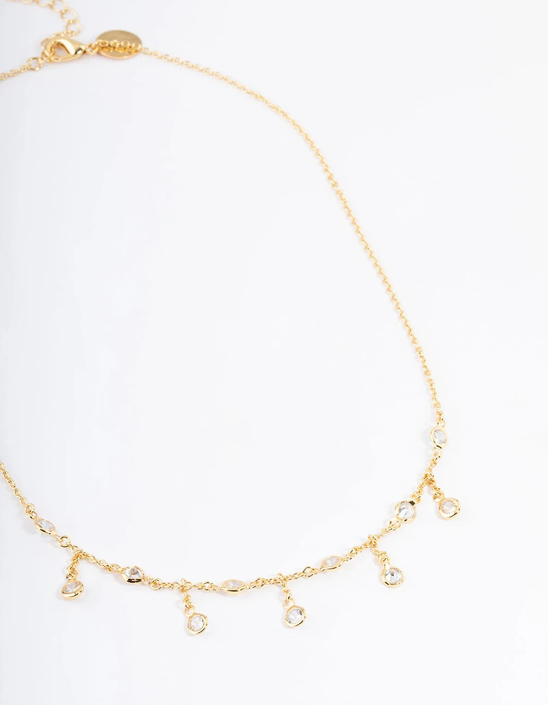 Gold Plated Cubic Zirconia Dainty Chain Drop Necklace