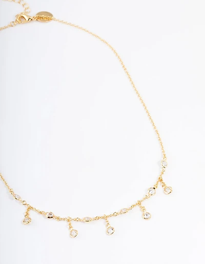 Gold Plated Cubic Zirconia Dainty Chain Drop Necklace
