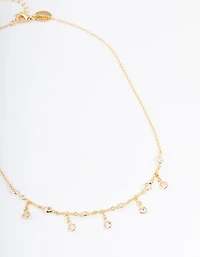 Gold Plated Cubic Zirconia Dainty Chain Drop Necklace