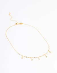 Gold Plated Cubic Zirconia Dainty Chain Drop Necklace