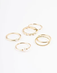 Anneaux mixtes en perles d’eau douce plaquées or pack de 6