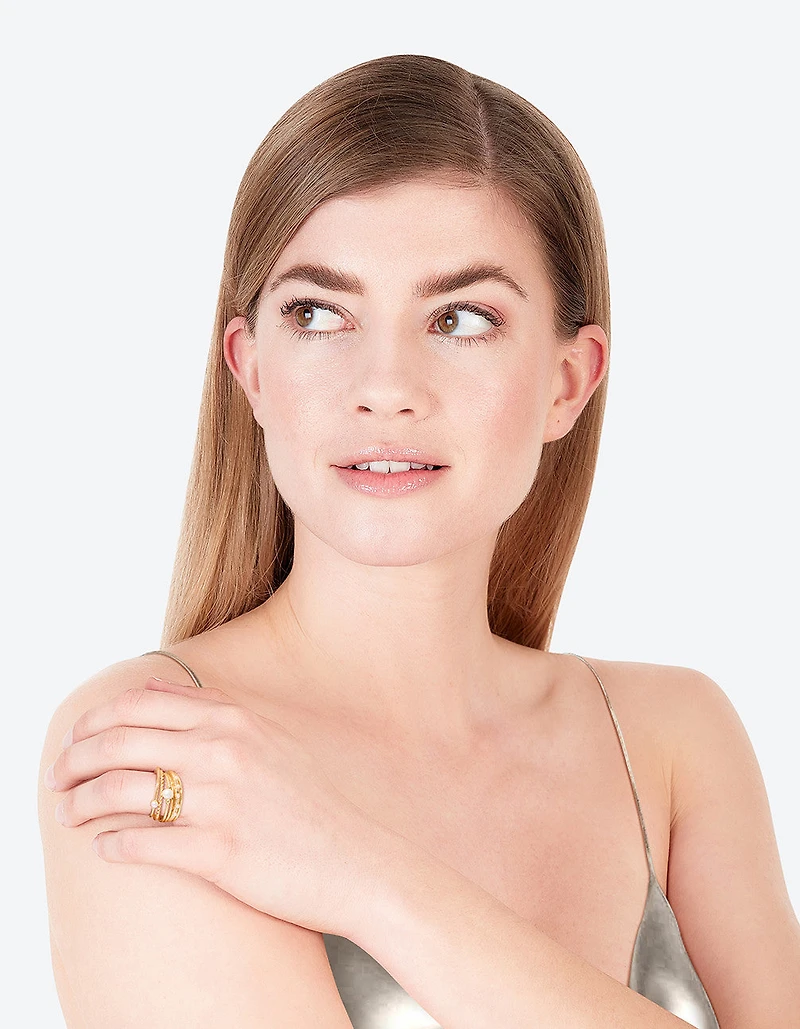 Gold Plated Freshwater Pearl Mixed Band Rings 6-Pack