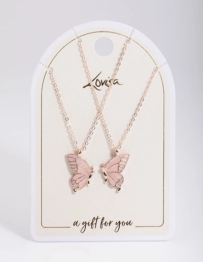 Rose Gold Best Friend Butterfly Necklace Pack