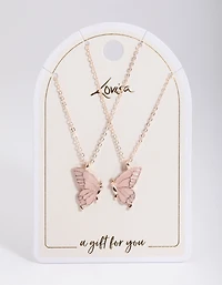 Rose Gold Best Friend Butterfly Necklace Pack
