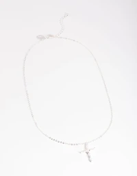 Silver Classic Diamante Cross Necklace