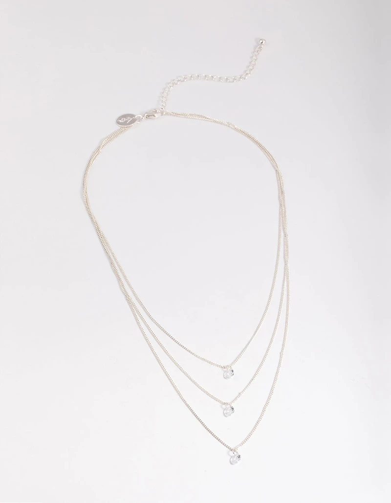 Silver Classic Diamante Layered Necklace