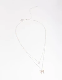 Silver Dainty Diamante Butterfly Necklace