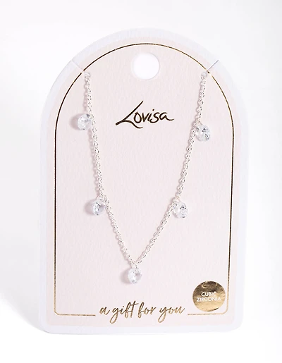 Silver Cubic Zirconia Droplet Necklace