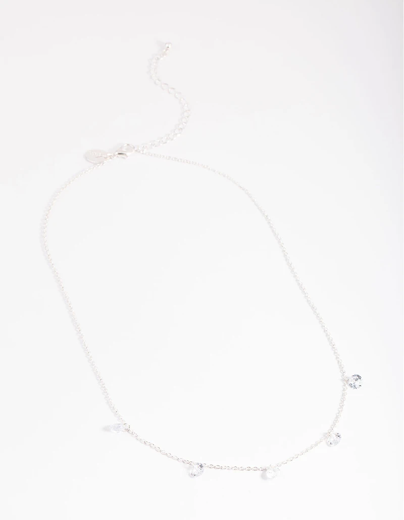 Silver Cubic Zirconia Droplet Necklace