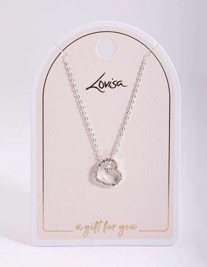 Collier cœur asymétrique en diamant argenté