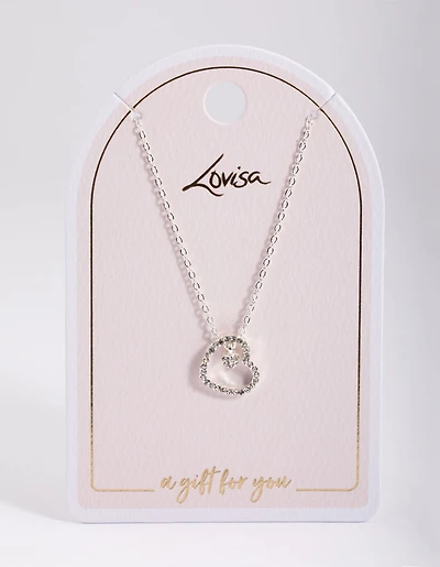 Collier cœur asymétrique en diamant argenté