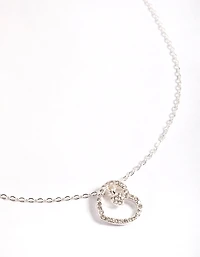 Silver Asymmetrical Diamante Heart Necklace