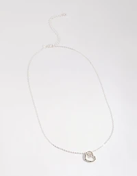 Silver Asymmetrical Diamante Heart Necklace