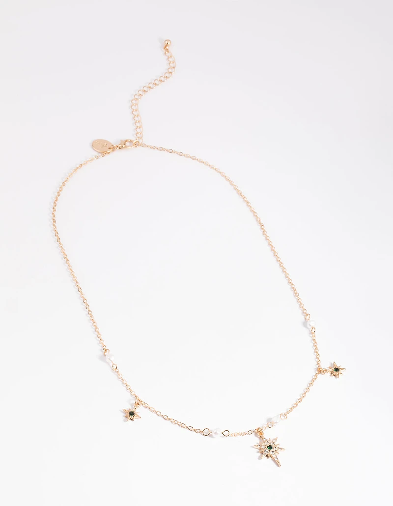 Gold Celestial & Pearl Satin Necklace