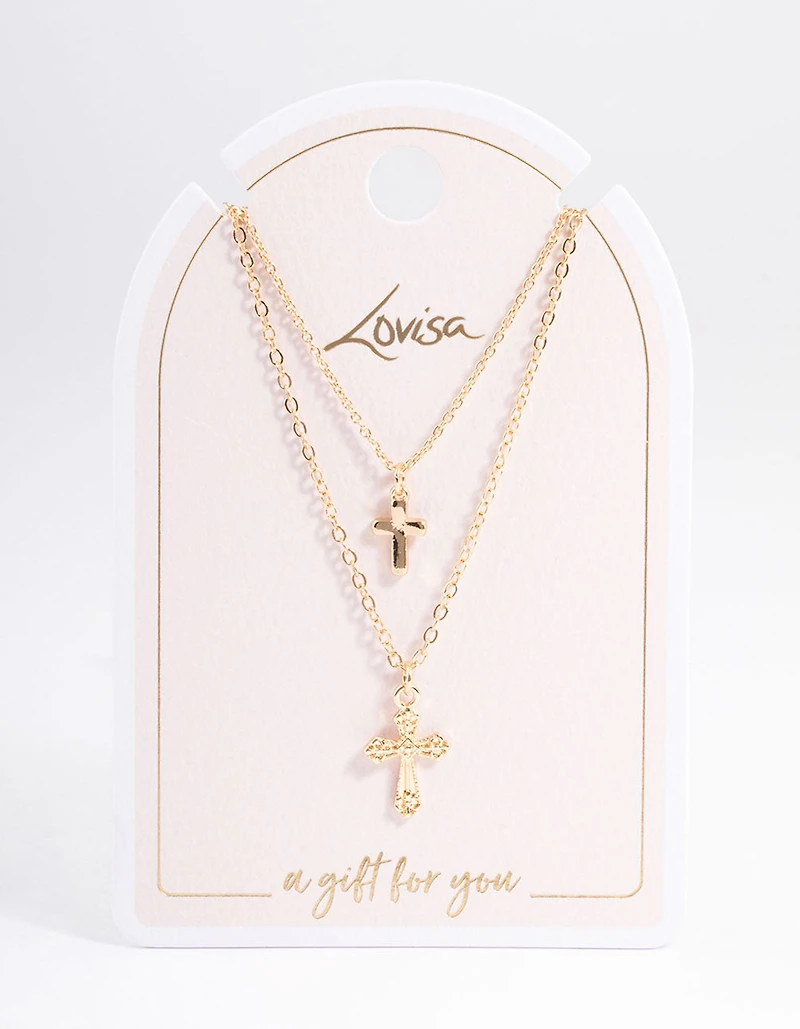 Gold Mixed Textured Cross Necklace