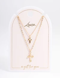 Gold Mixed Textured Cross Necklace