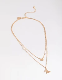 Gold Pearl & Butterfly Station Necklace