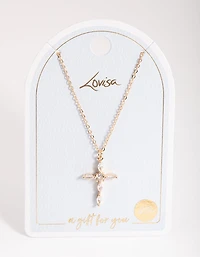 Gold Classic Diamante Cross Necklace