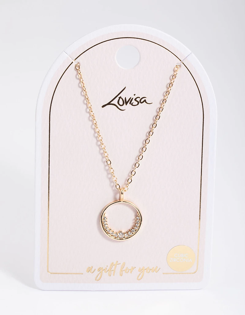 Gold Open Semi Diamante Circle Necklace
