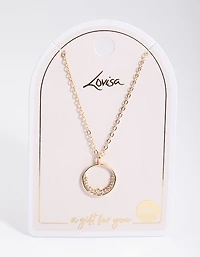 Gold Open Semi Diamante Circle Necklace